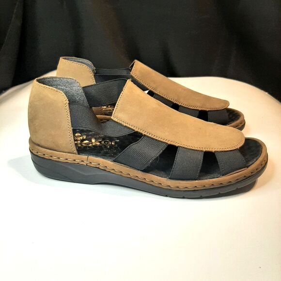 Rieker Antistress Sandal Womens 38 vegan leather and elastic cutout comfort shoe - Picture 2 of 7